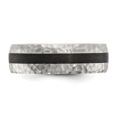 Chisel Stainless Steel Brushed and Hammered Black Carbon Fiber Inlay 7mm Band