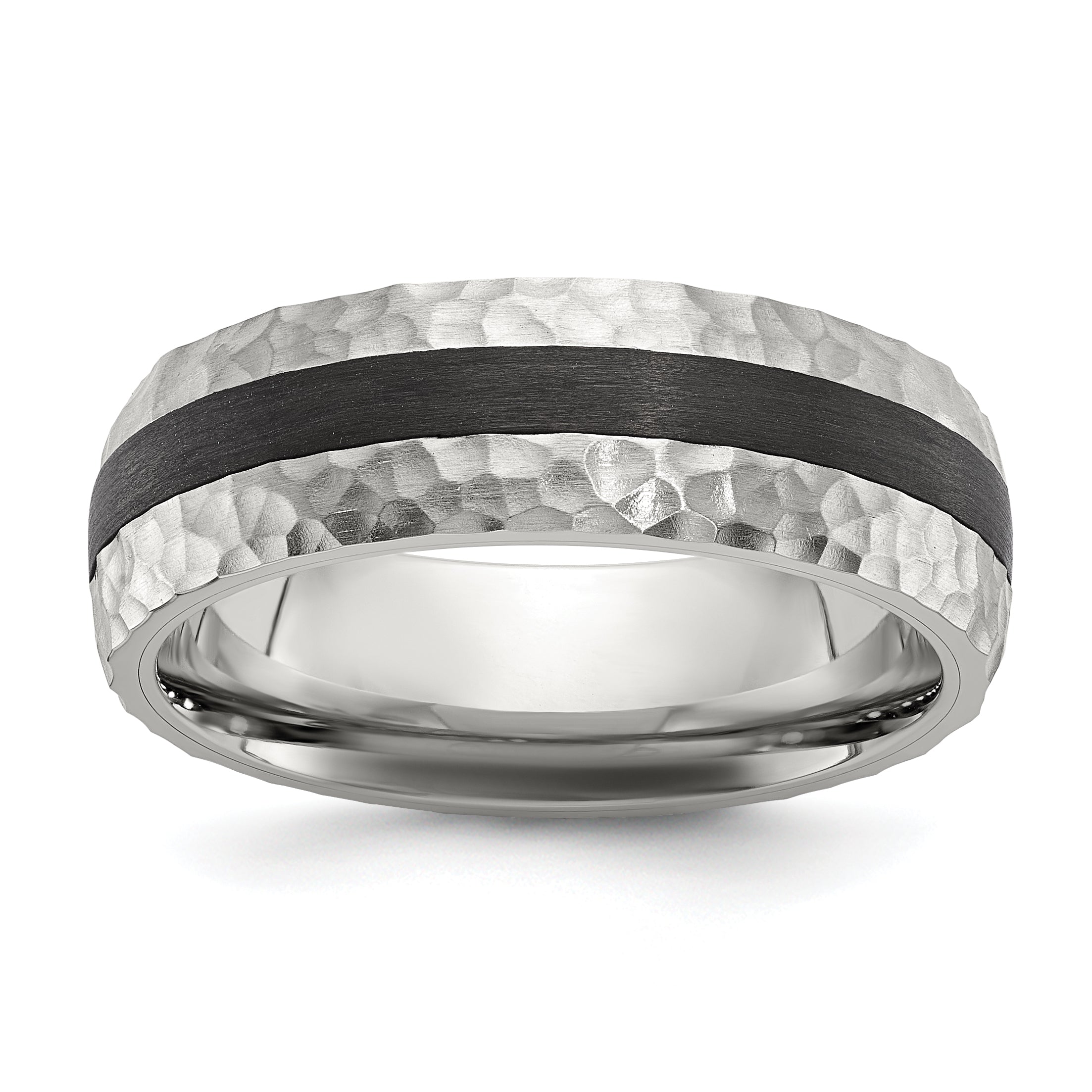 Chisel Stainless Steel Brushed and Hammered Black Carbon Fiber Inlay 7mm Band Main image