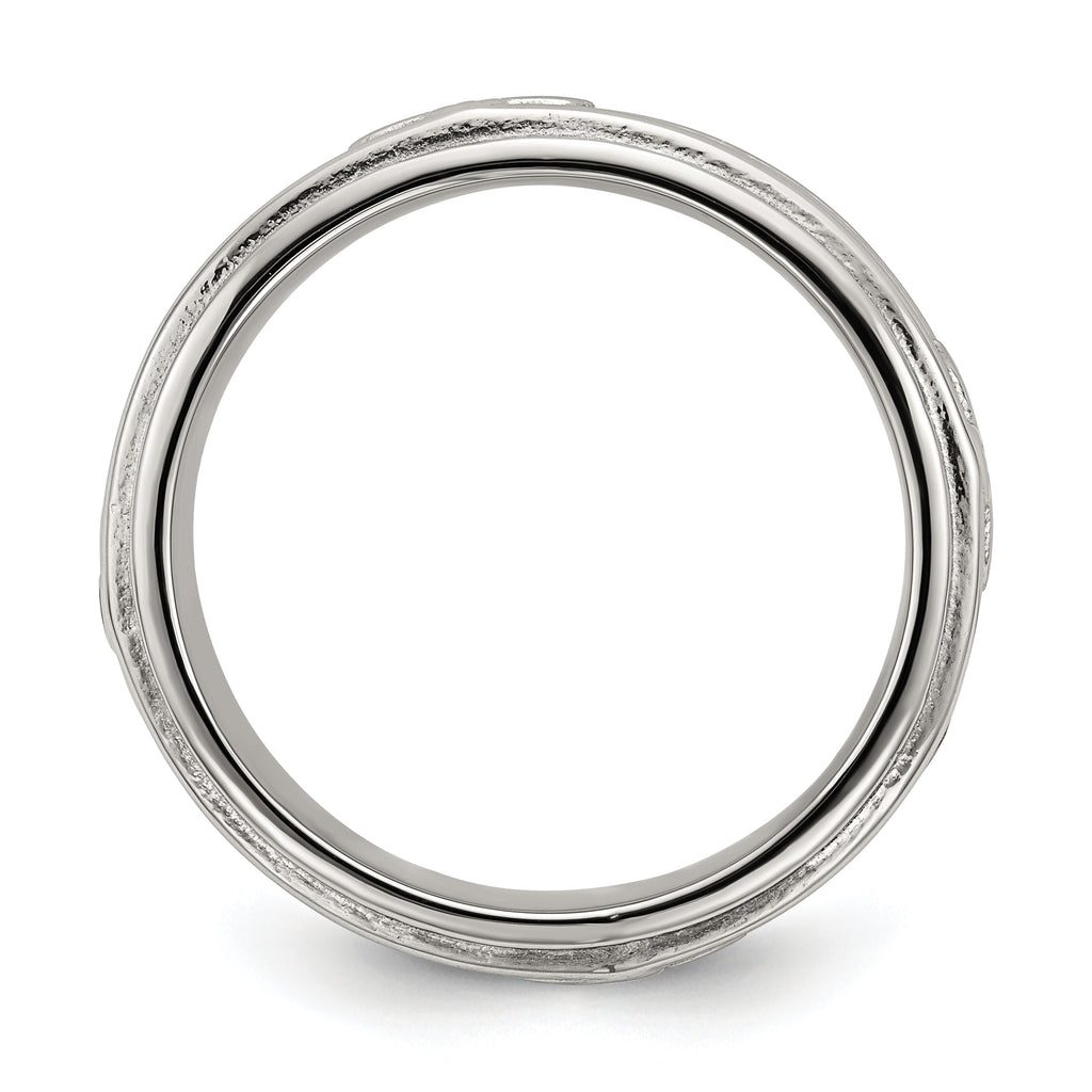 Chisel Stainless Steel Polished Cross 7.7mm Grooved and Beaded Band