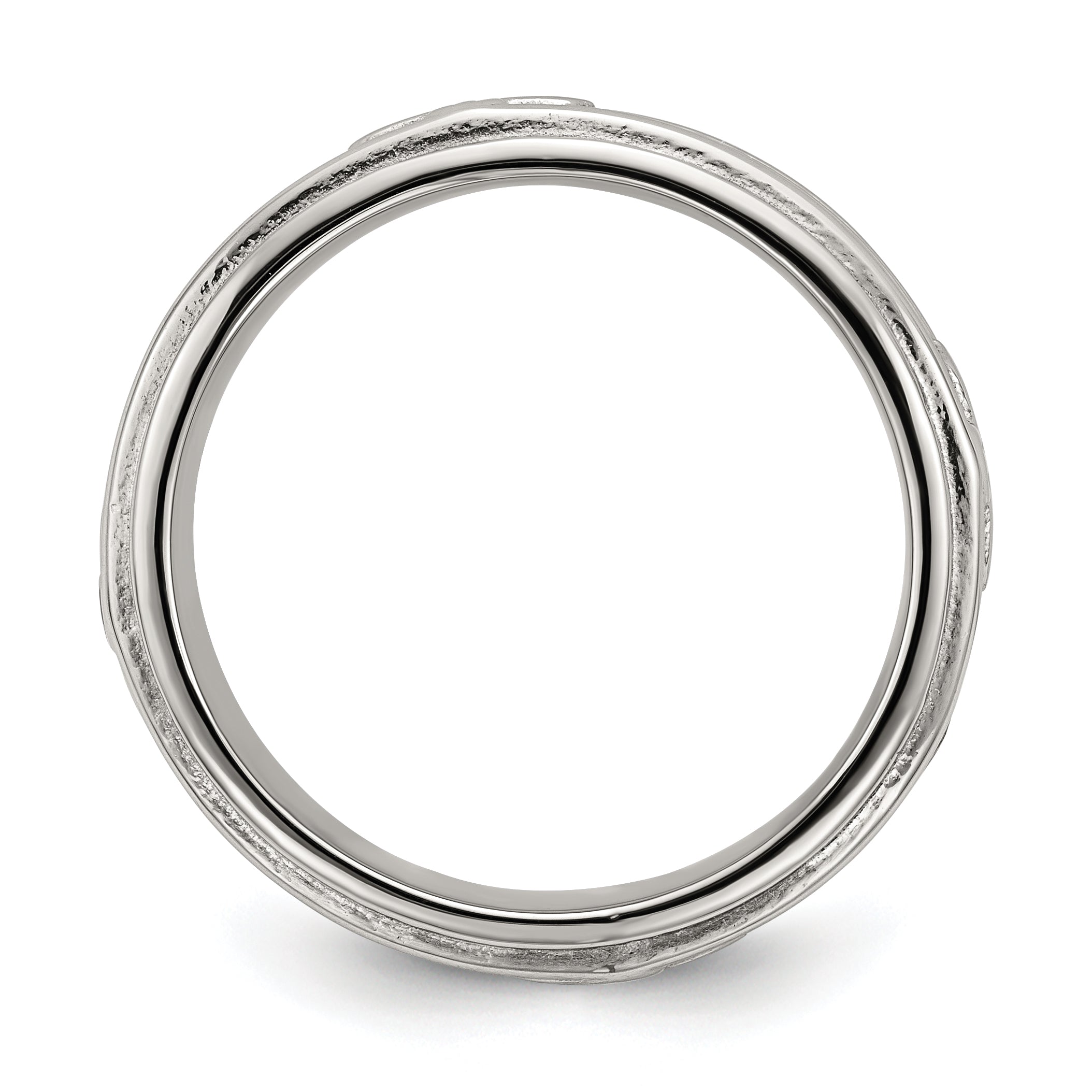 Chisel Stainless Steel Polished Cross 7.7mm Grooved and Beaded Band