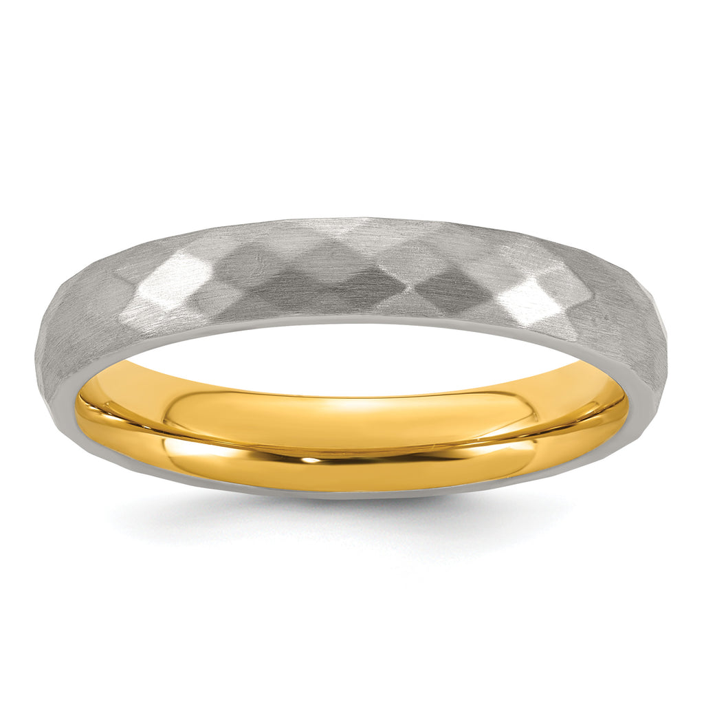 Brushed and Polished Gold-Tone Stainless Steel Wedding Band 4mm