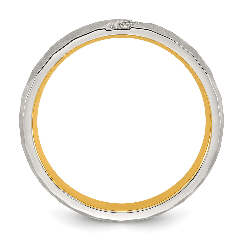 Gold-Tone Brushed and Polished Cubic Zirconia Stainless Steel Wedding Band 4mm