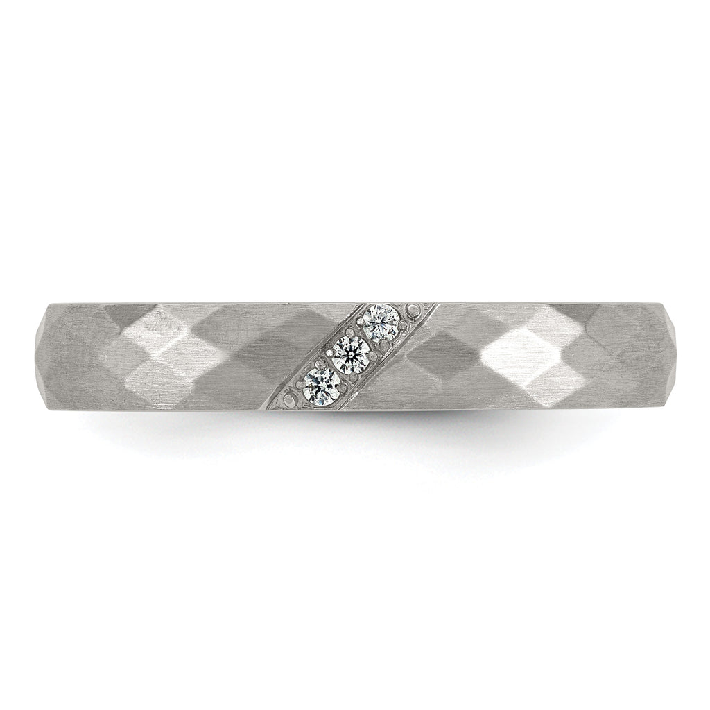 Gold-Tone Brushed and Polished Cubic Zirconia Stainless Steel Wedding Band 4mm