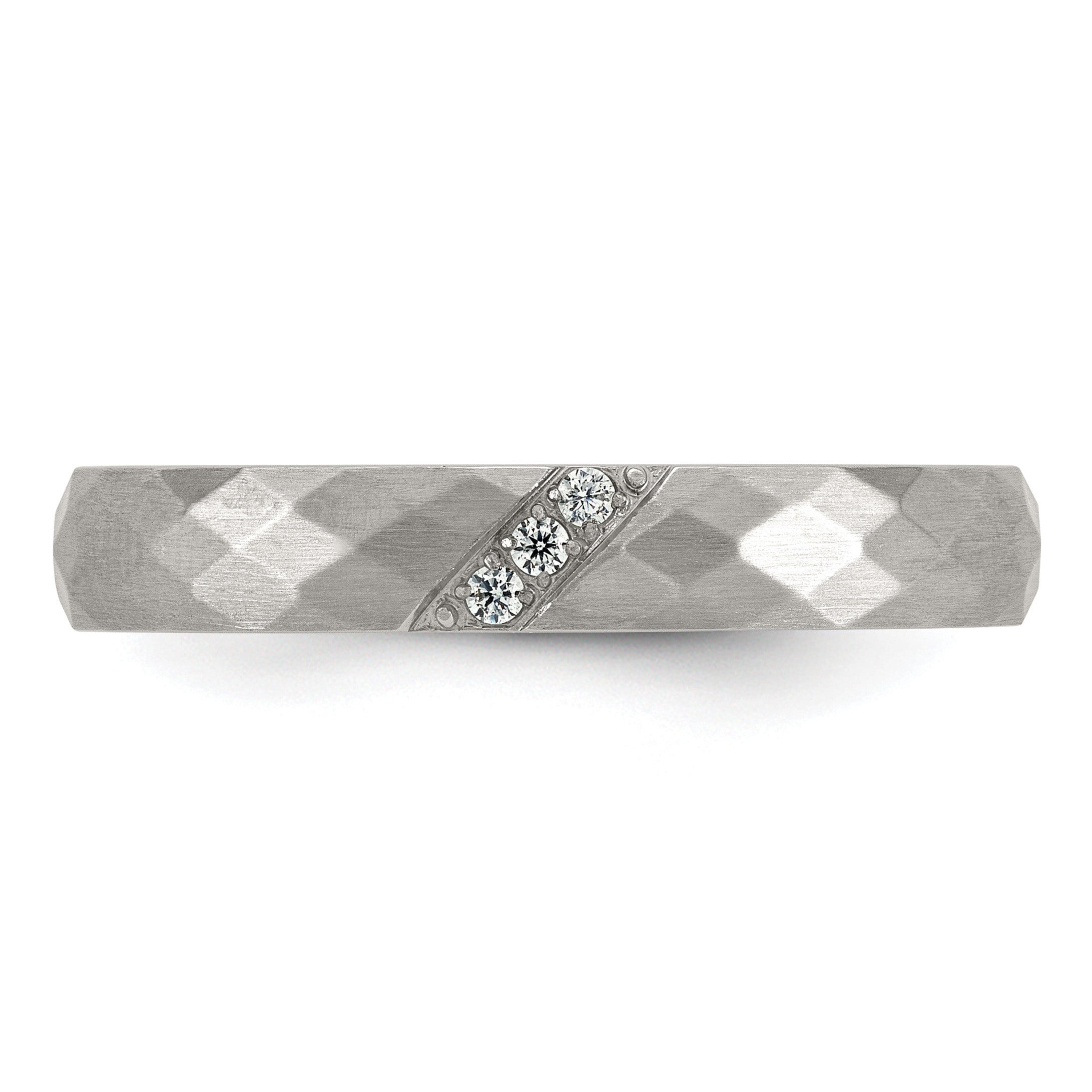 Gold-Tone Brushed and Polished Cubic Zirconia Stainless Steel Wedding Band 4mm