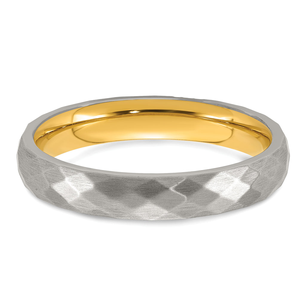 Gold-Tone Brushed and Polished Cubic Zirconia Stainless Steel Wedding Band 4mm