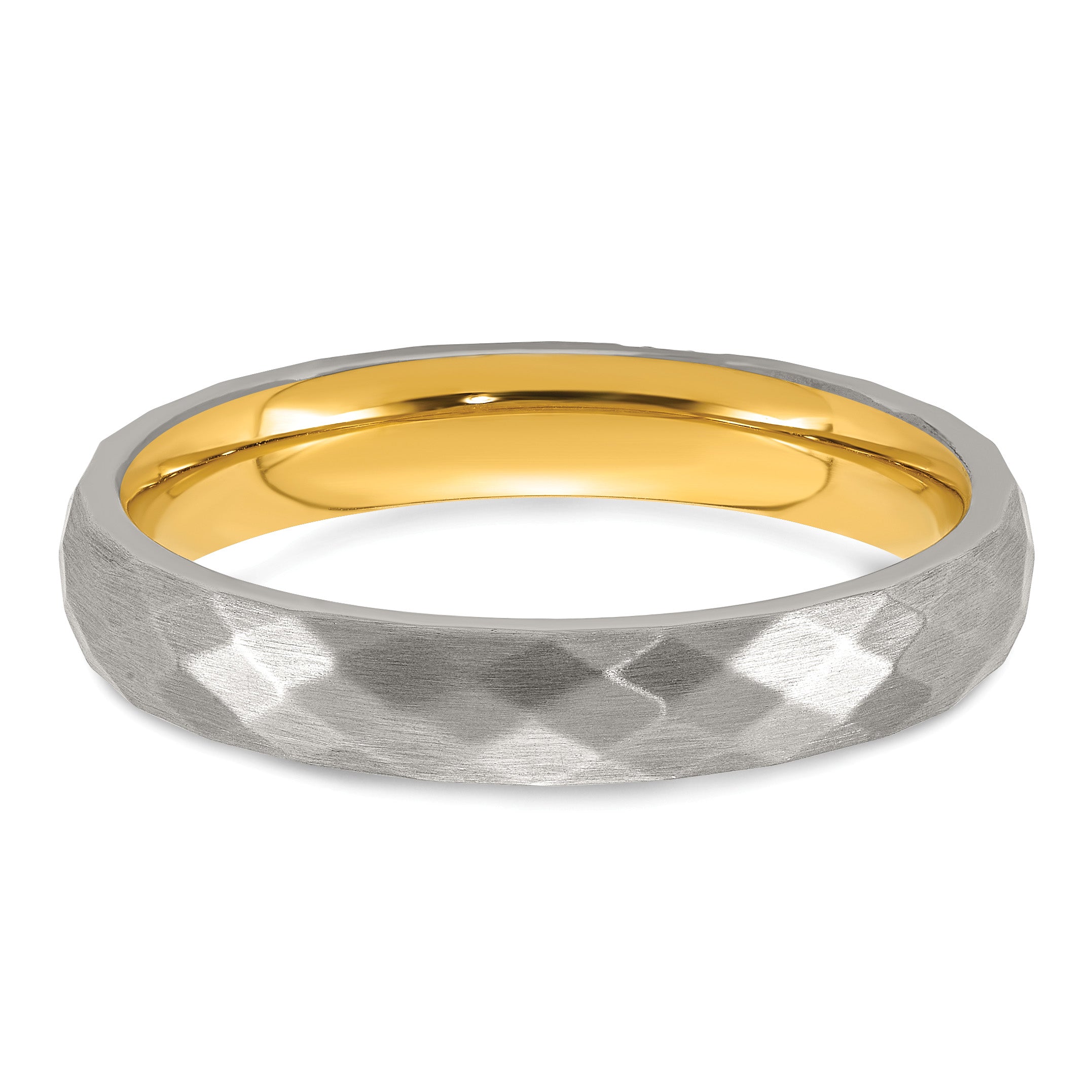 Gold-Tone Brushed and Polished Cubic Zirconia Stainless Steel Wedding Band 4mm