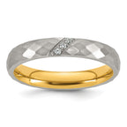 Gold-Tone Brushed and Polished Cubic Zirconia Stainless Steel Wedding Band 4mm