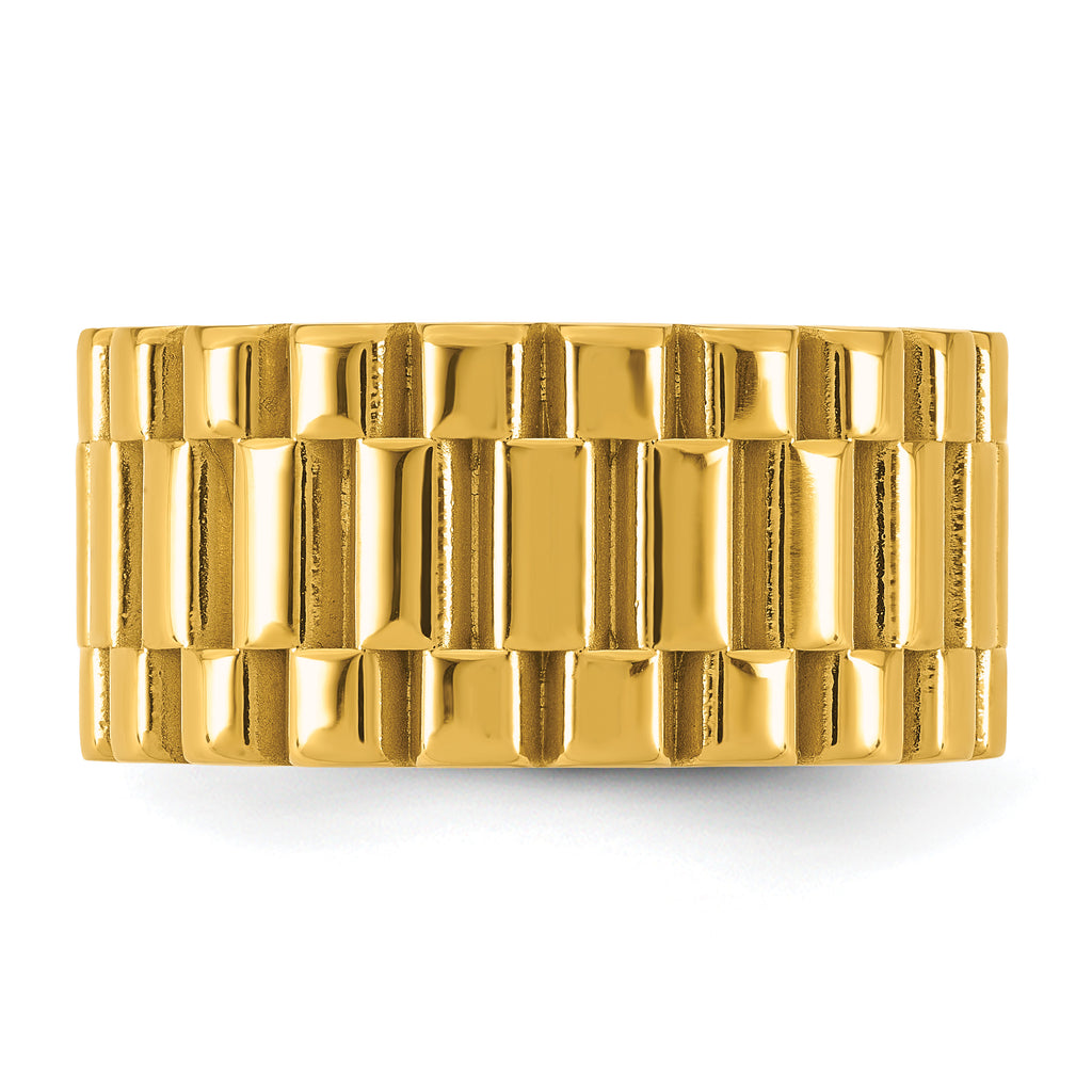 Gold-Tone Polished Textured Stainless Steel Ring 11mm