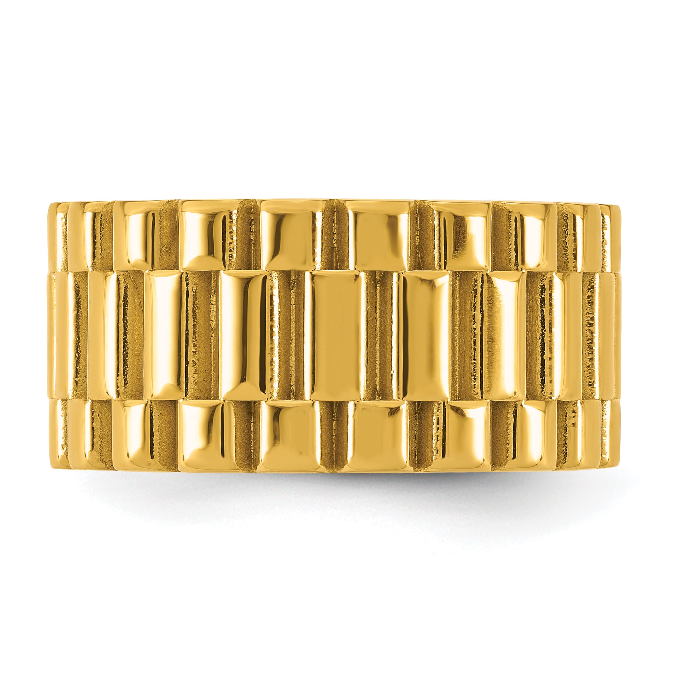 Gold-Tone Polished Textured Stainless Steel Ring 11mm