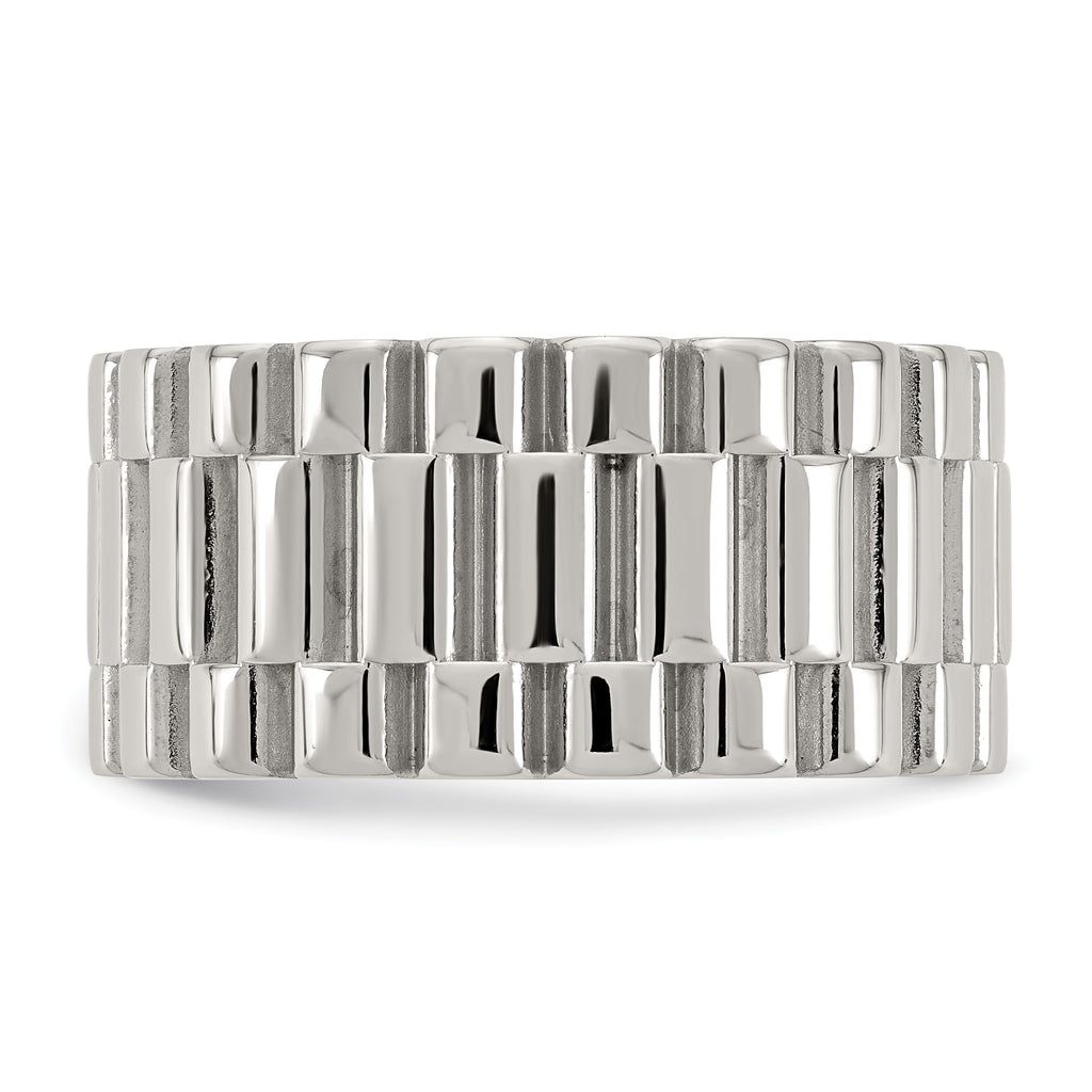 Polished Textured Stainless Steel Ring 11mm