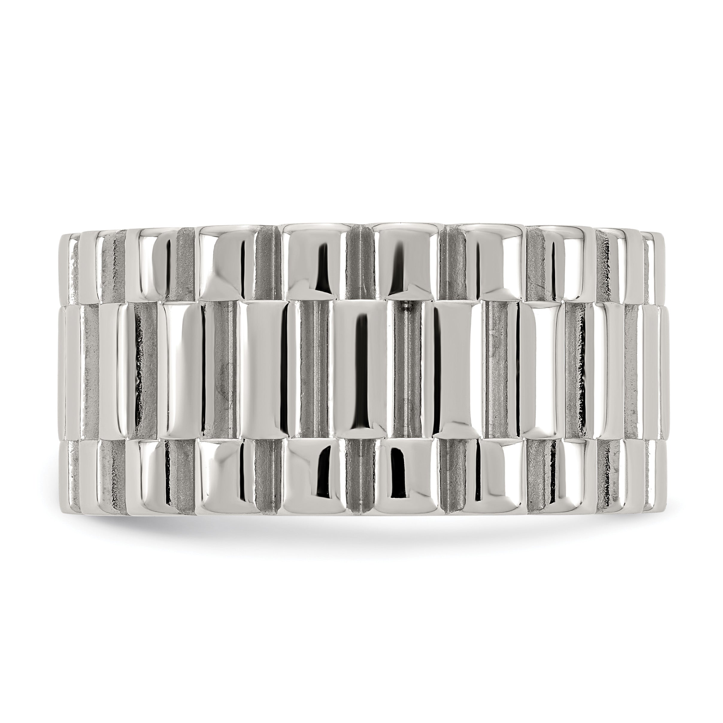 Polished Textured Stainless Steel Ring 11mm