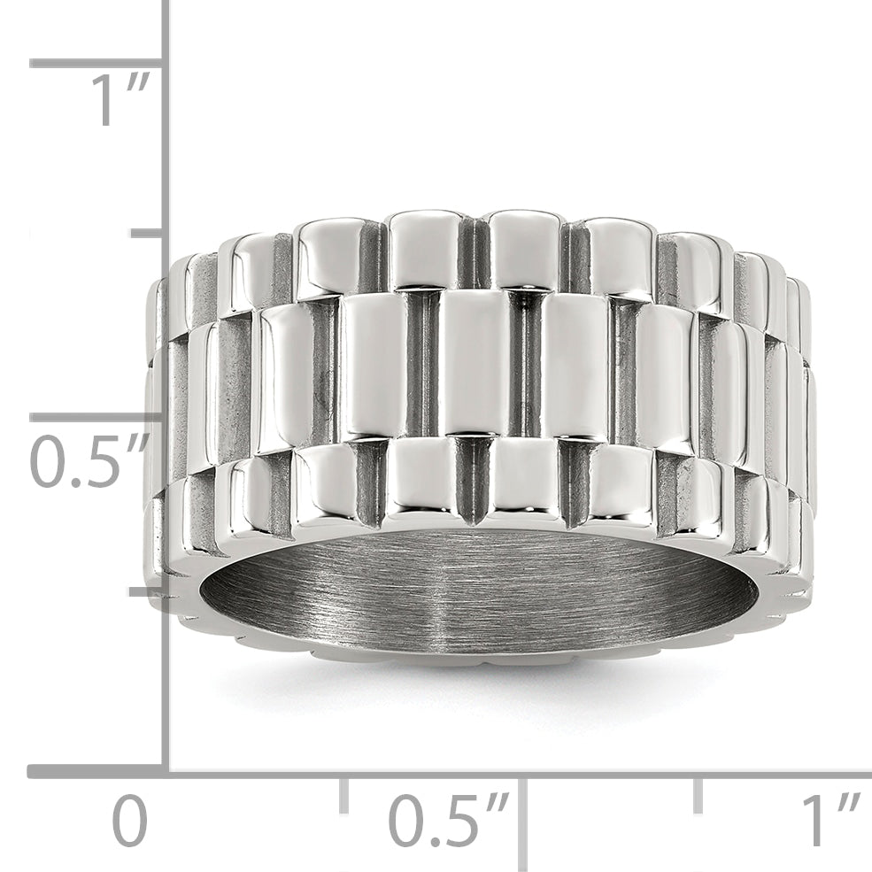 Polished Textured Stainless Steel Ring 11mm
