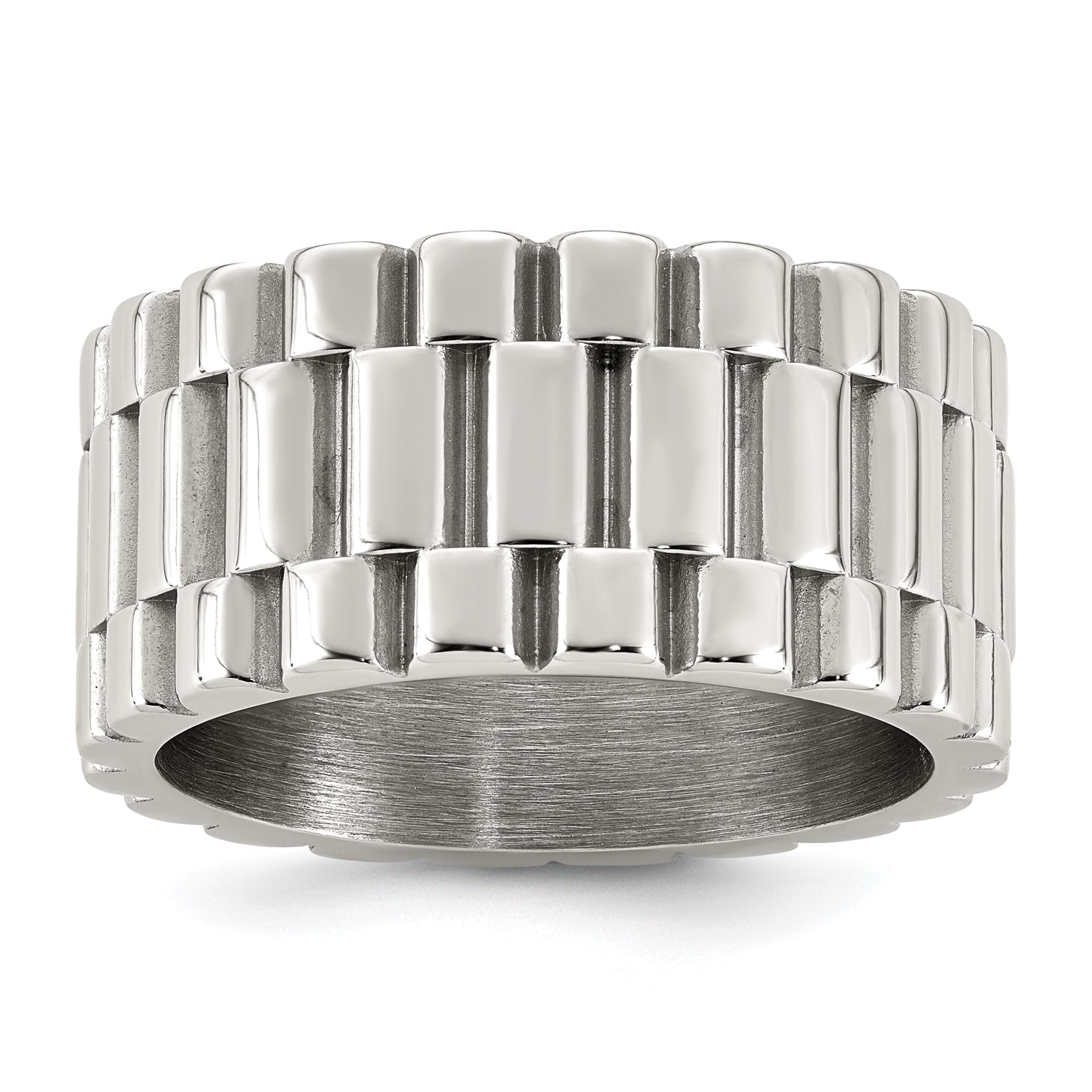 Polished Textured Stainless Steel Ring 11mm Main image
