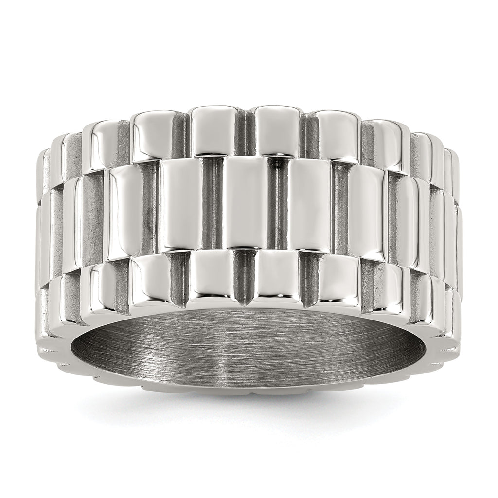 Polished Textured Stainless Steel Ring 11mm