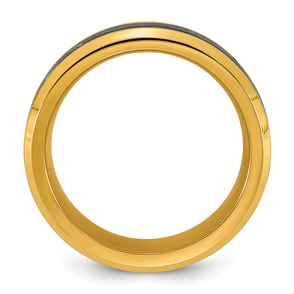 Gold-Tone Polished Carbon Fiber Stainless Steel Ring 8mm