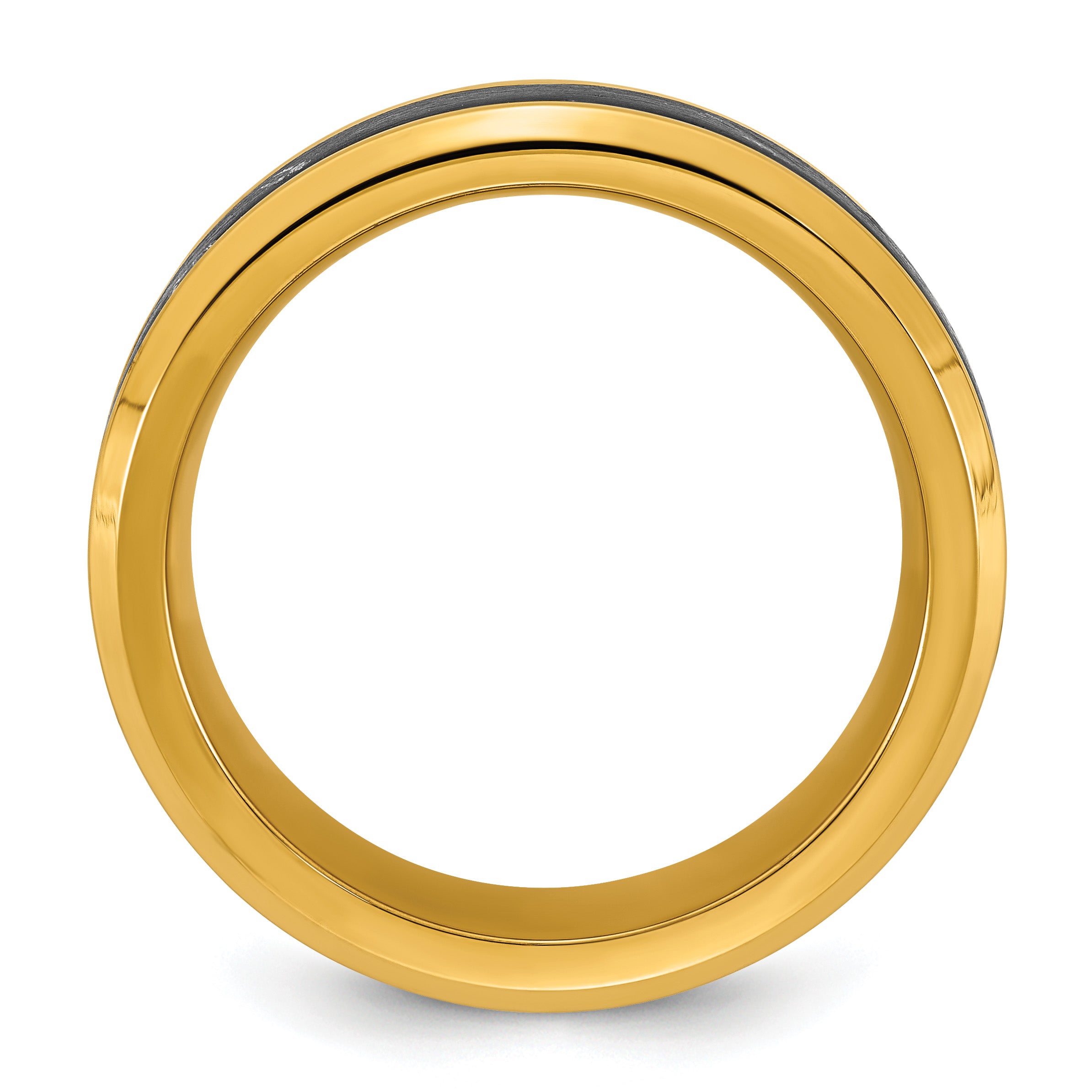 Gold-Tone Polished Carbon Fiber Stainless Steel Ring 8mm
