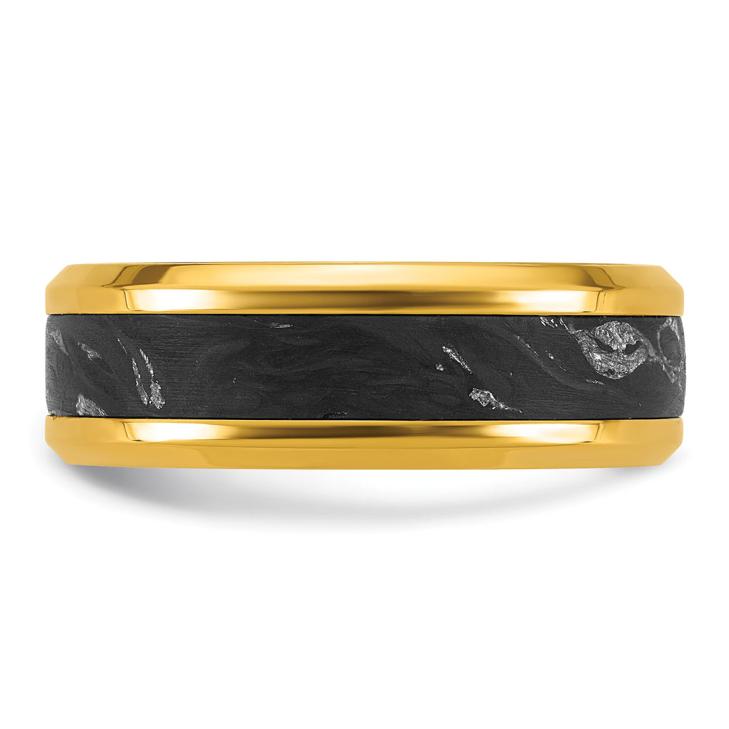 Gold-Tone Polished Carbon Fiber Stainless Steel Ring 8mm