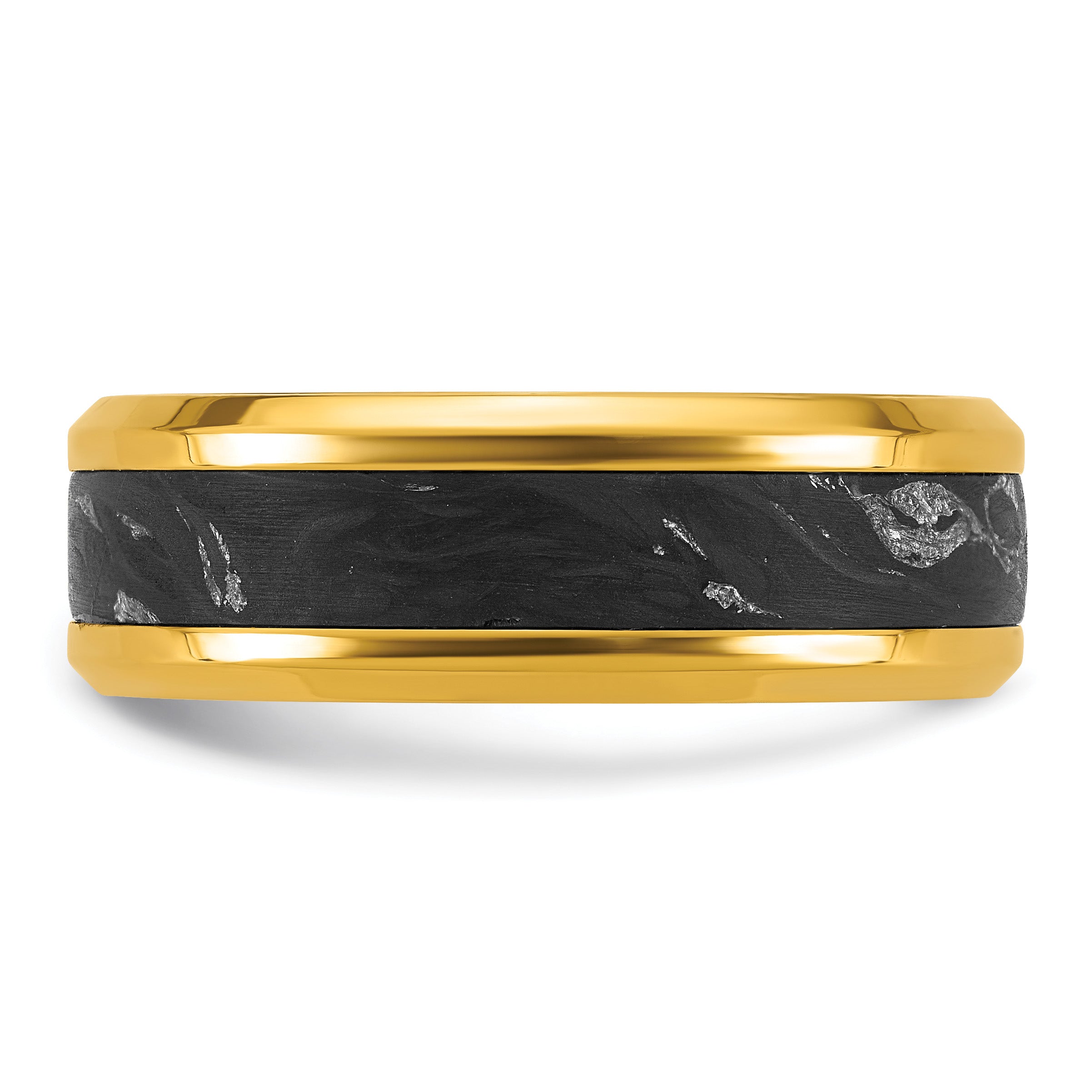 Gold-Tone Polished Carbon Fiber Stainless Steel Ring 8mm