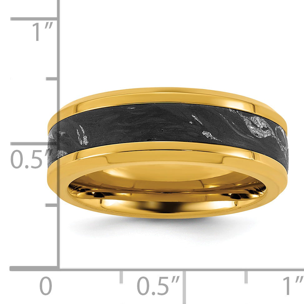 Gold-Tone Polished Carbon Fiber Stainless Steel Ring 8mm