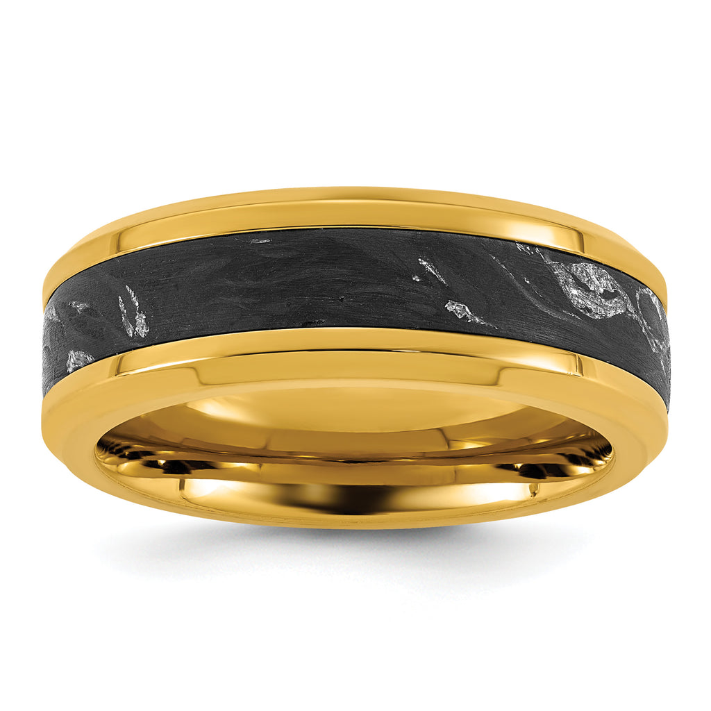 Gold-Tone Polished Carbon Fiber Stainless Steel Ring 8mm