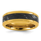 Gold-Tone Polished Carbon Fiber Stainless Steel Ring 8mm