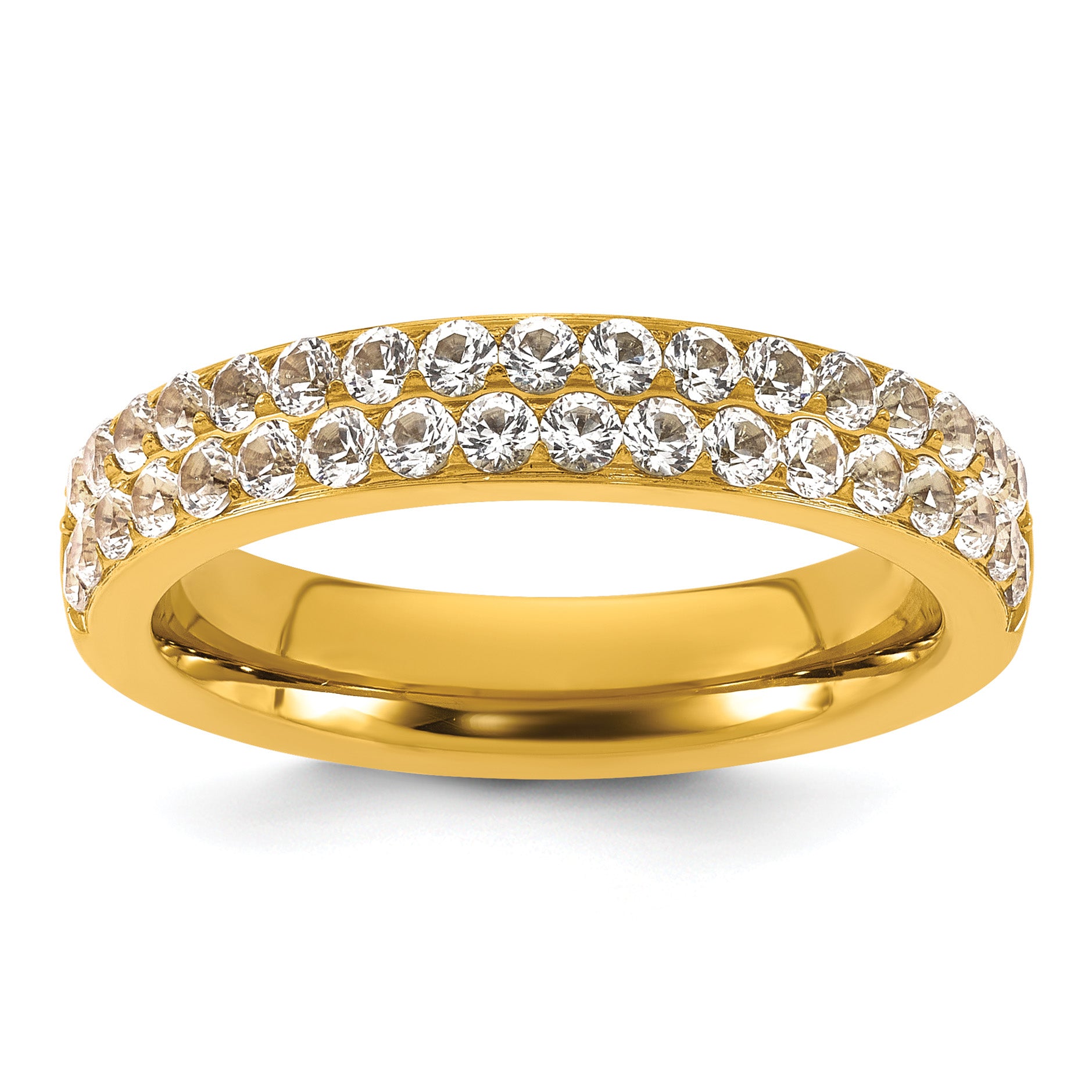 Gold-Tone Polished Cubic Zirconia Stainless Steel Wedding Band 4mm Main image