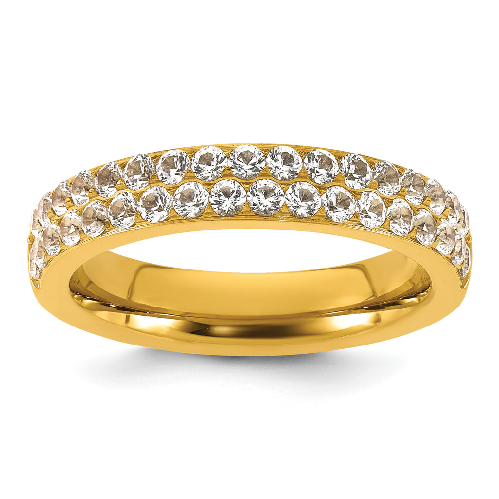 Gold-Tone Polished Cubic Zirconia Stainless Steel Wedding Band 4mm