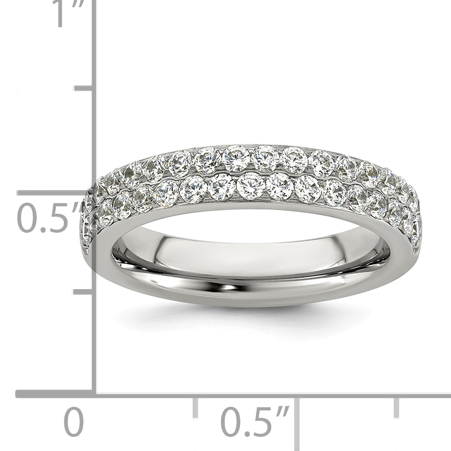 Polished Cubic Zirconia Stainless Steel Wedding Band 4mm