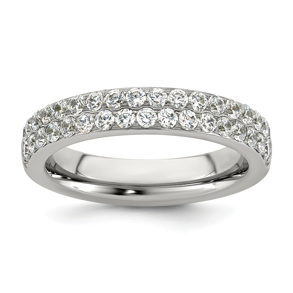 Polished Cubic Zirconia Stainless Steel Wedding Band 4mm