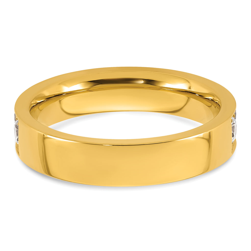 Gold-Tone Polished Cubic Zirconia Stainless Steel Wedding Band 4.5mm
