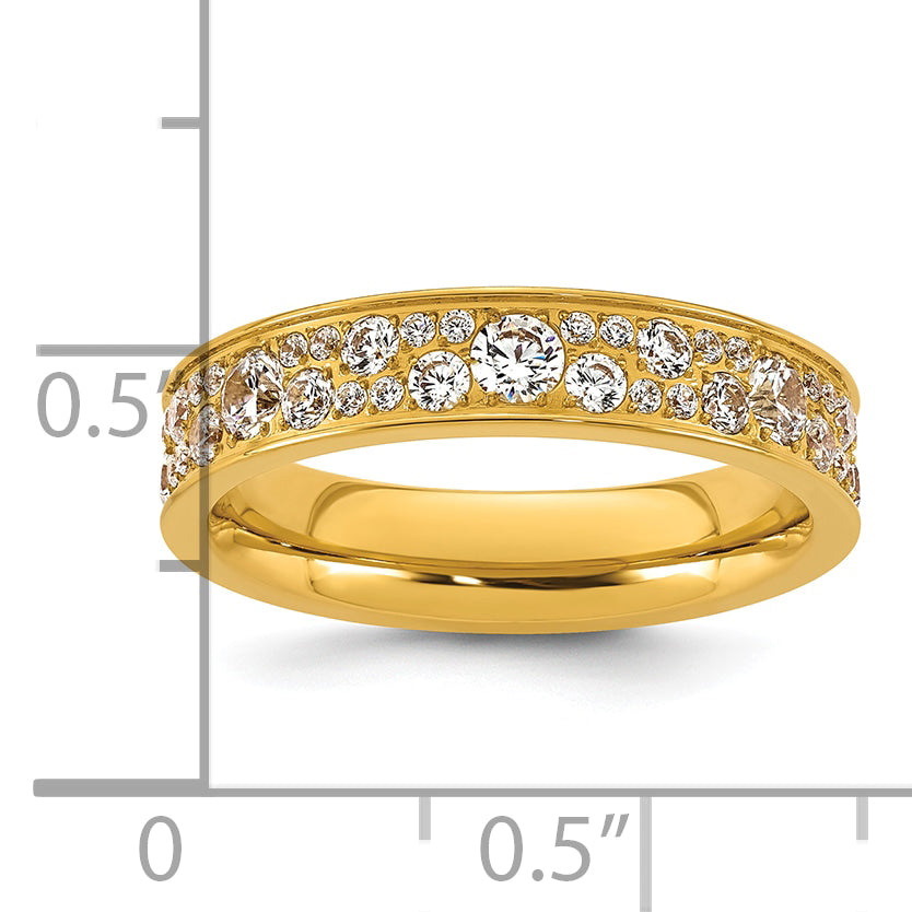 Gold-Tone Polished Cubic Zirconia Stainless Steel Wedding Band 4.5mm