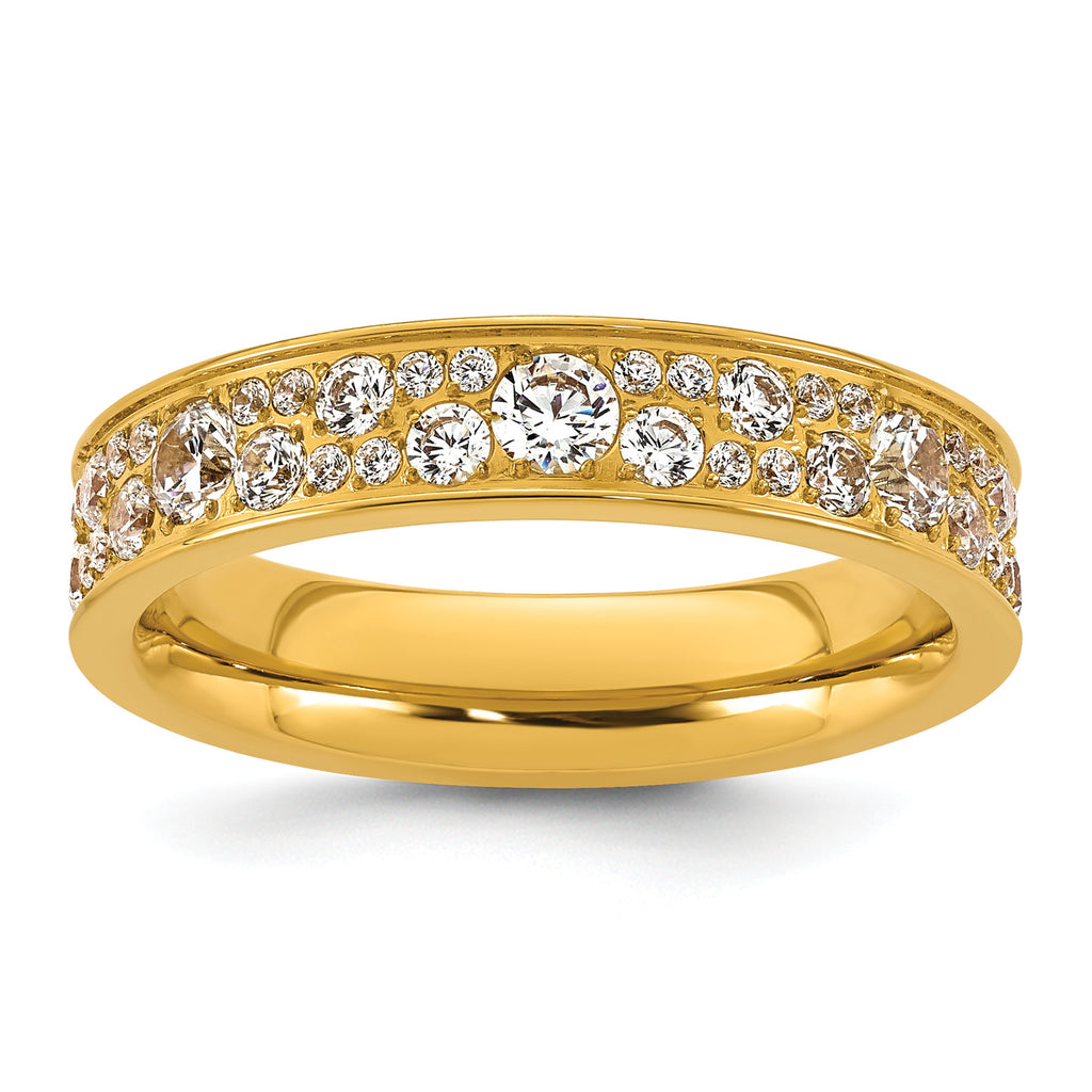 Gold-Tone Polished Cubic Zirconia Stainless Steel Wedding Band 4.5mm