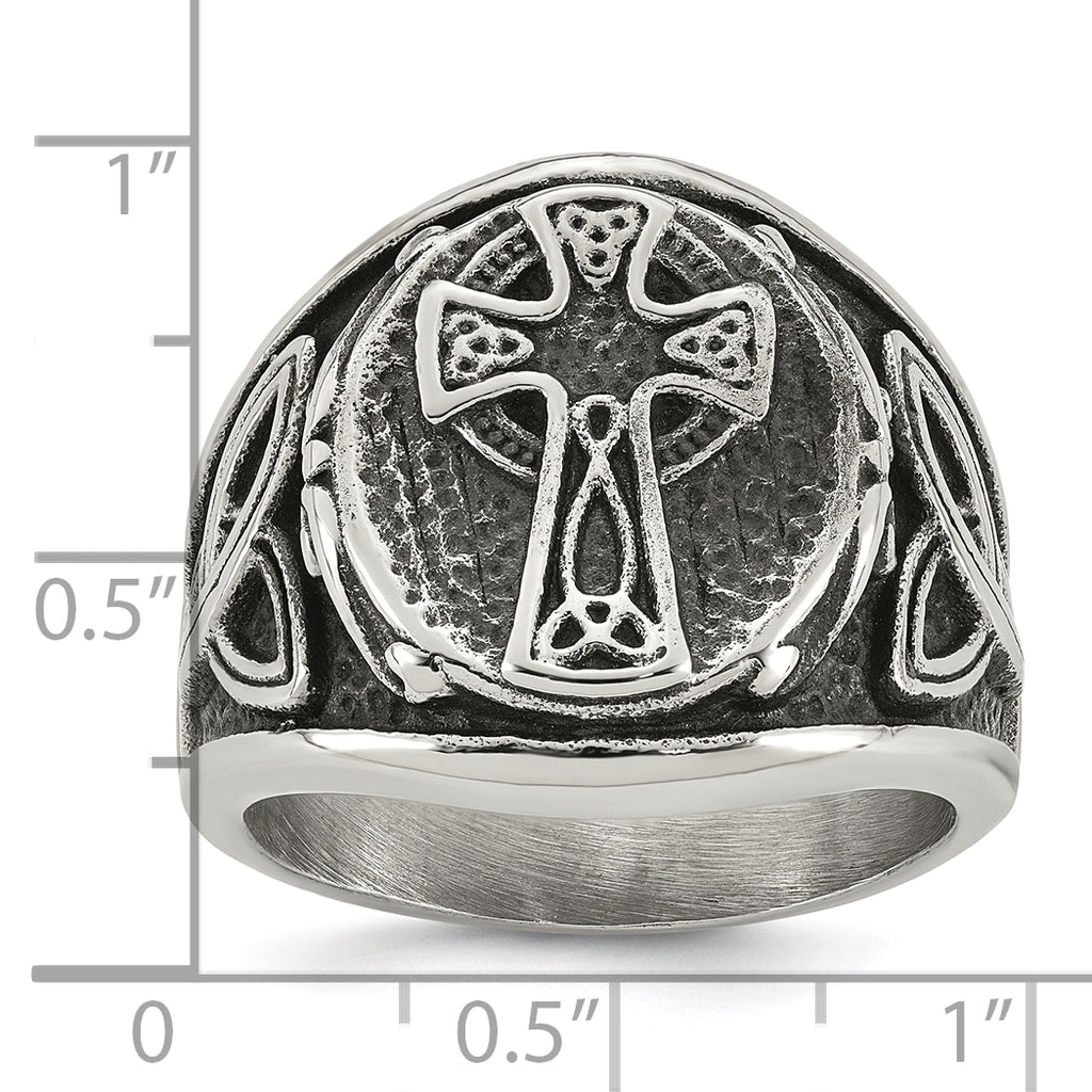Antiqued Cross Stainless Steel Ring
