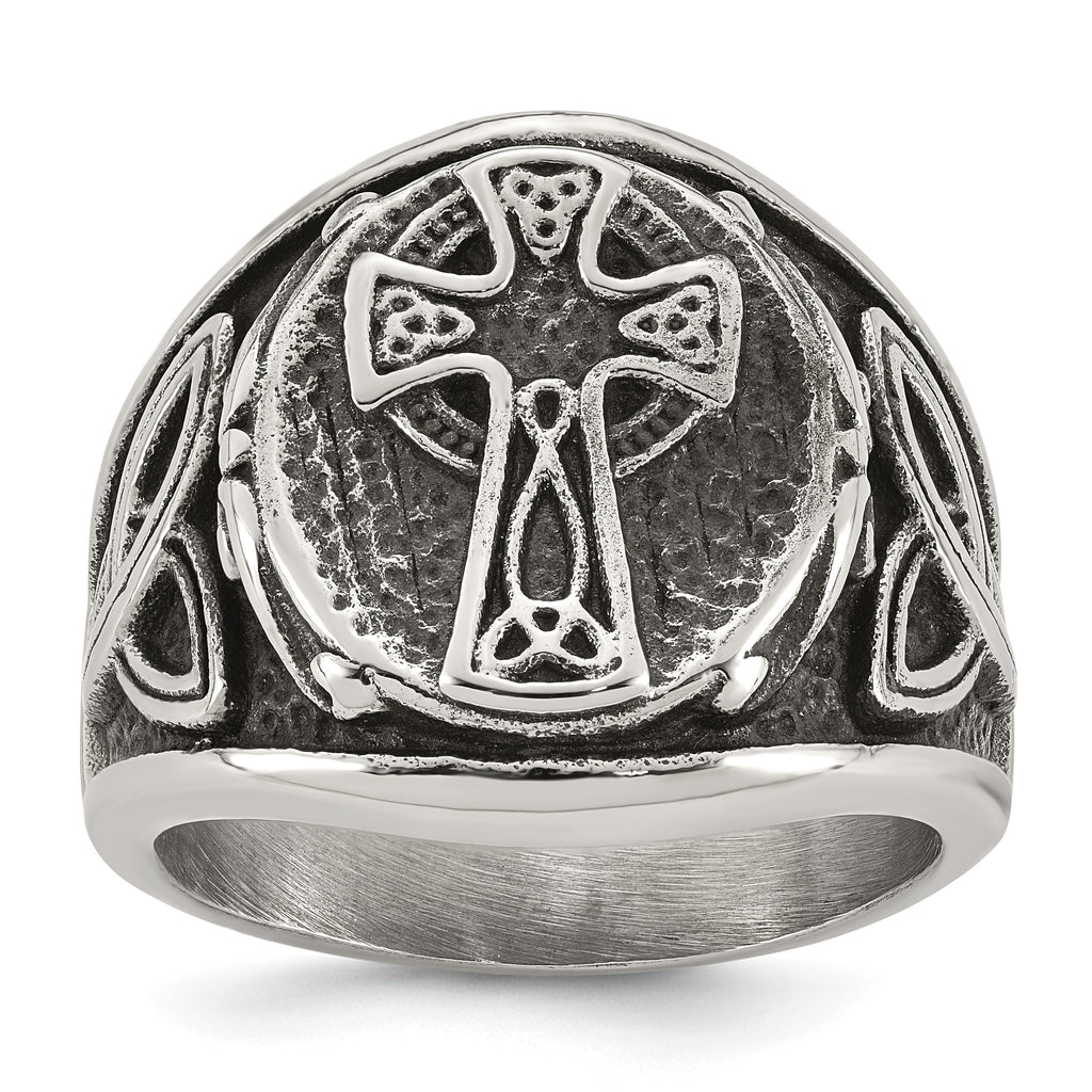 Antiqued Cross Stainless Steel Ring