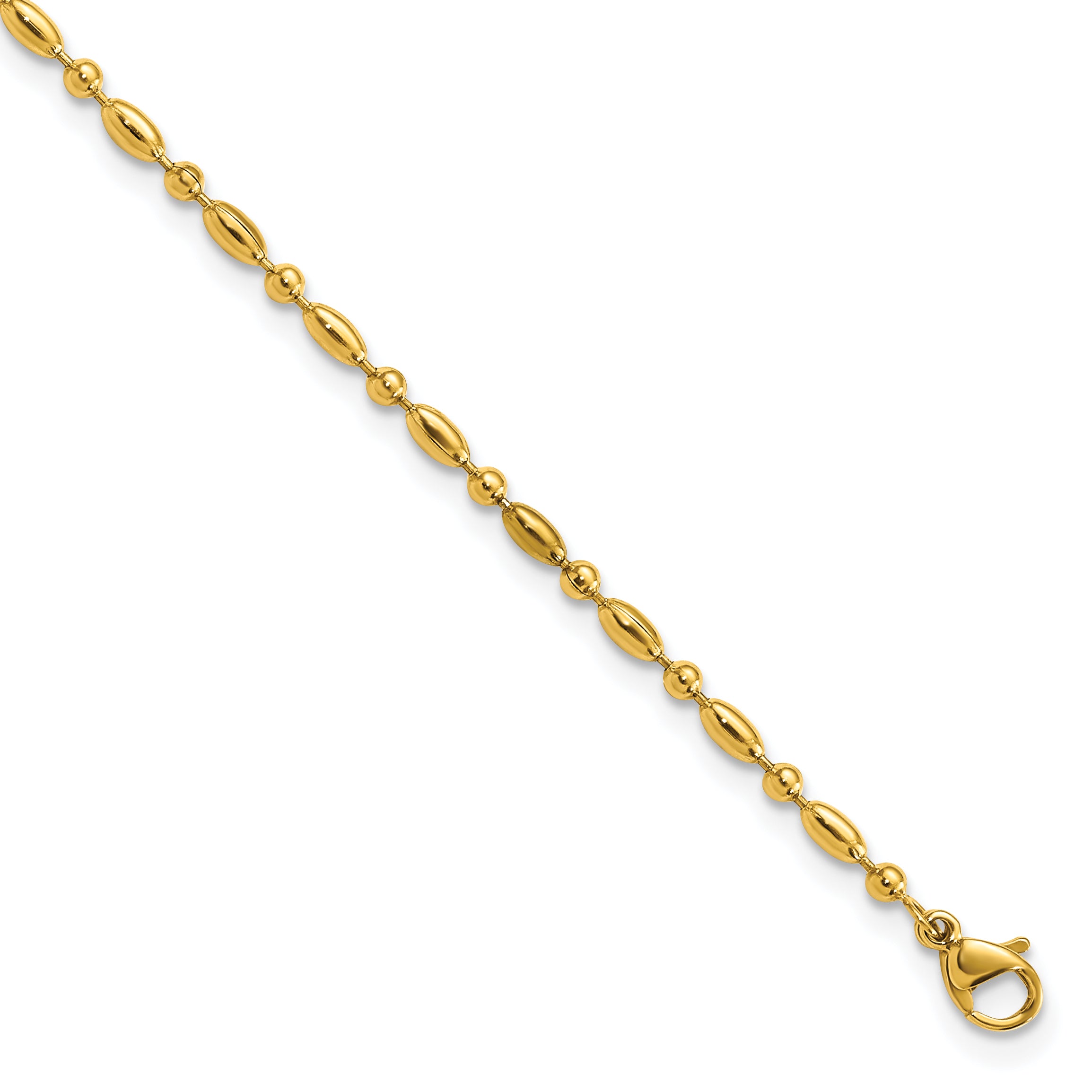 Chisel Stainless Steel Polished Yellow IP-plated Fancy Beaded 9.5 inch Anklet Plus 1 inch Extension Main image