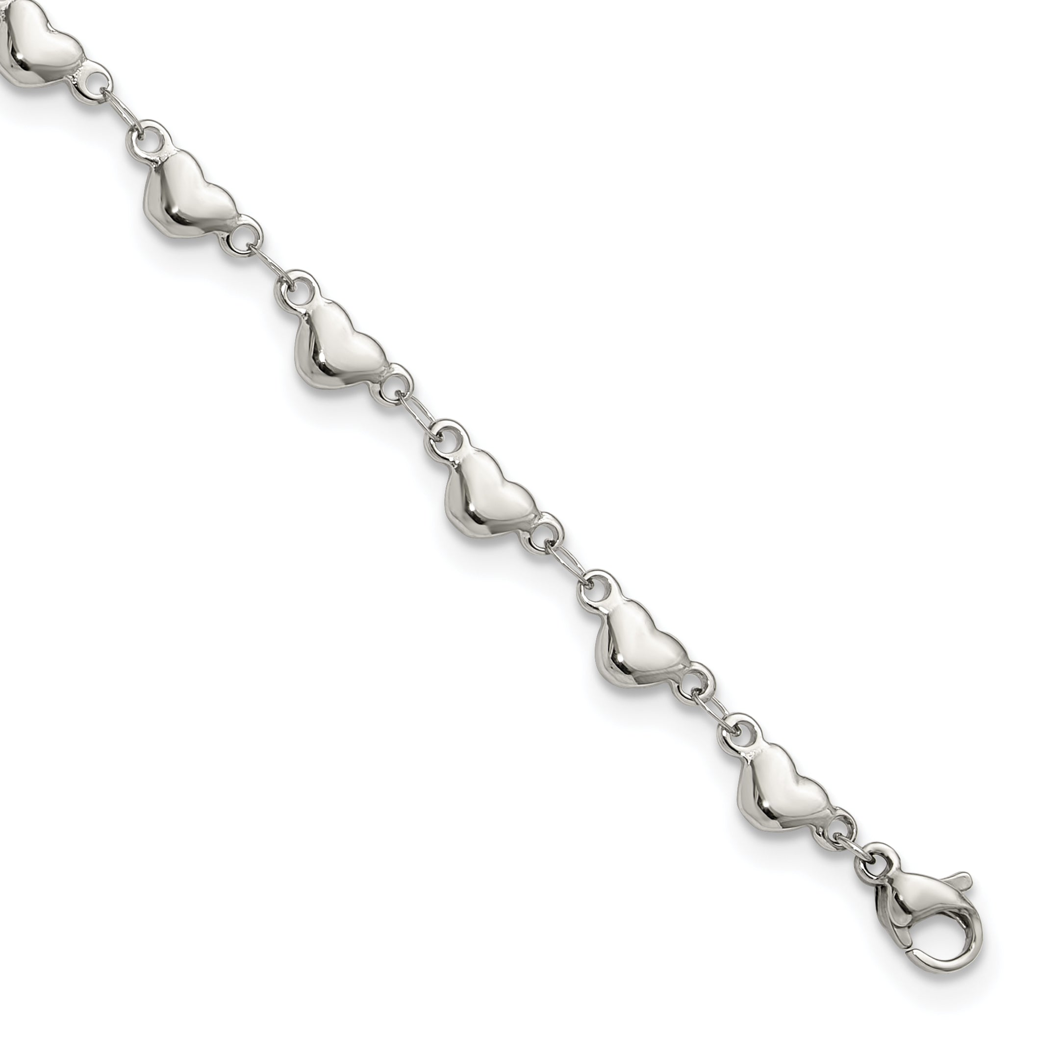 Chisel Stainless Steel Polished Hearts 9 inch Anklet Plus 1 inch Extension Main image
