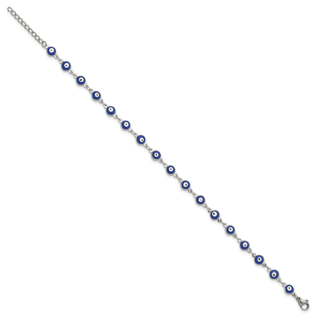 Women's Polished Evil Eye Stainless Steel Anklet