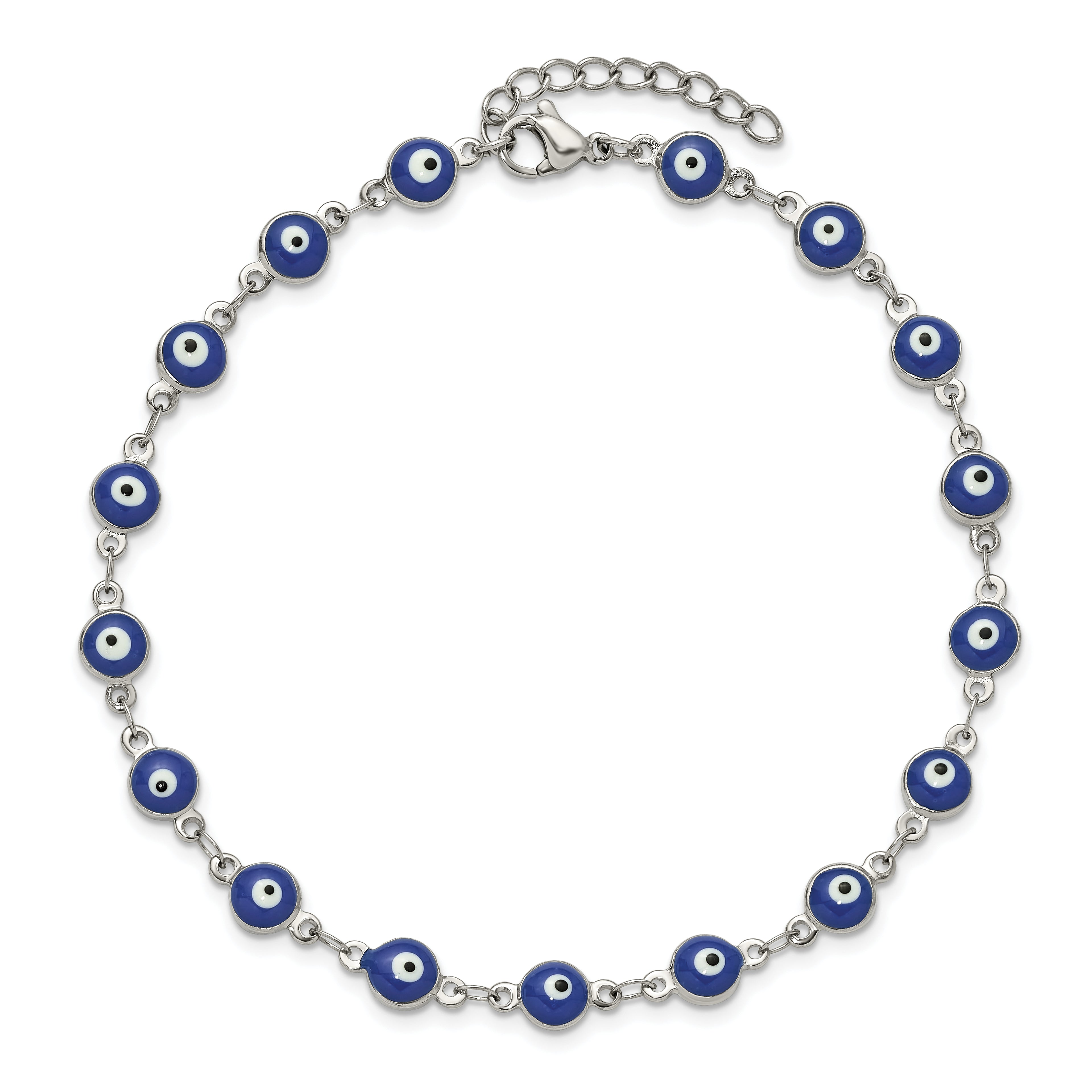 Women's Polished Evil Eye Stainless Steel Anklet