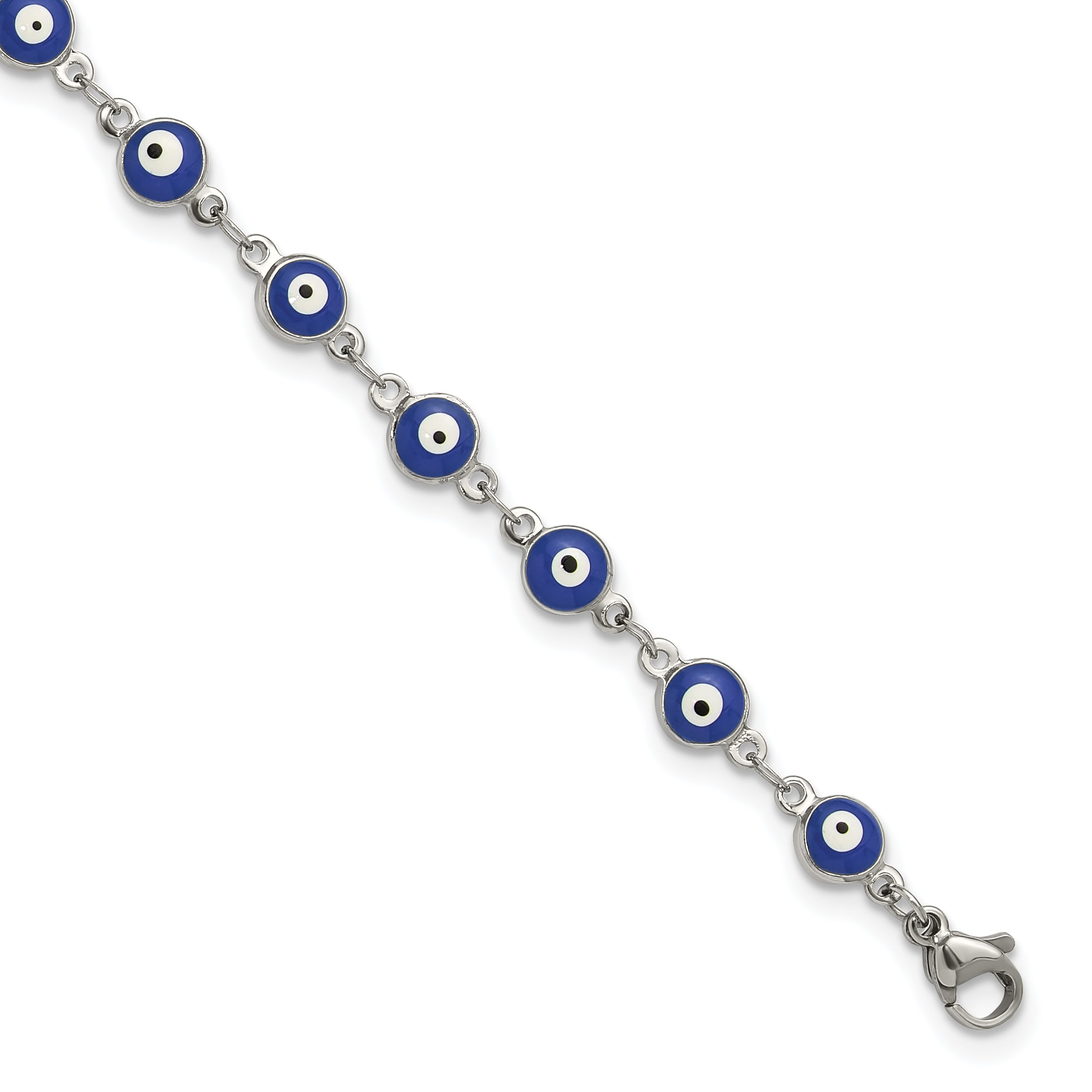 Women's Polished Evil Eye Stainless Steel Anklet