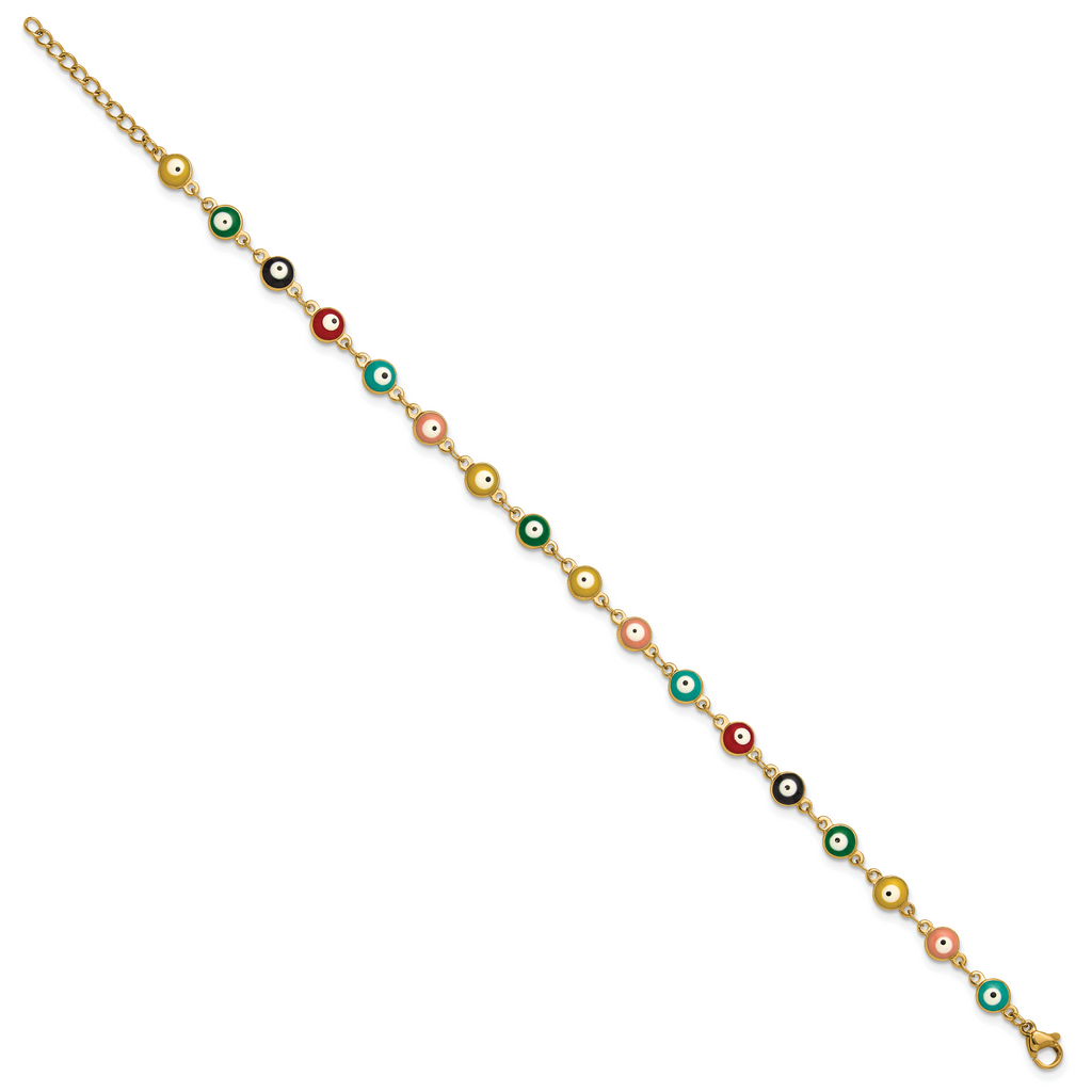 Women's Gold-Tone Polished Evil Eye Stainless Steel Anklet