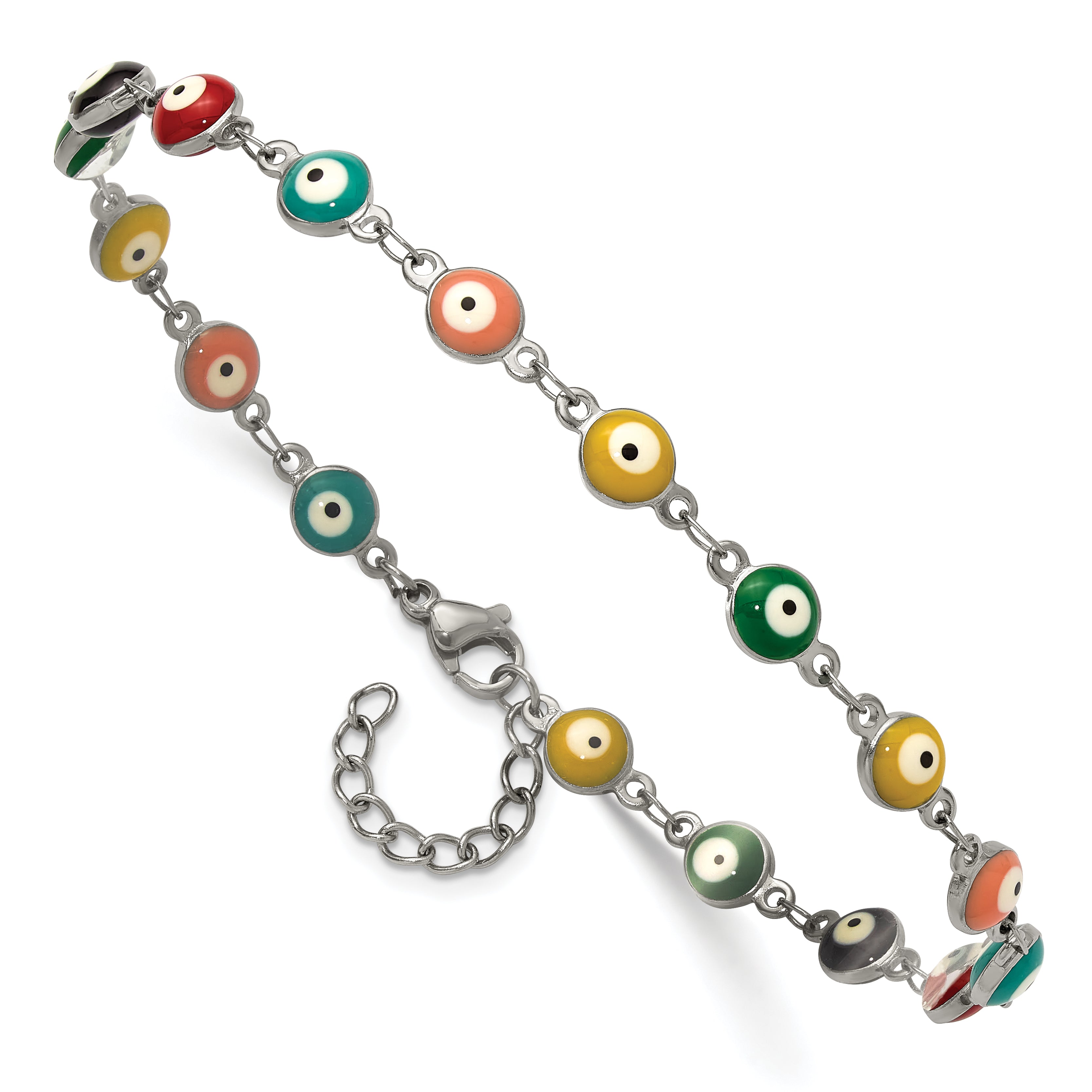 Women's Gold-Tone Polished Evil Eye Stainless Steel Anklet