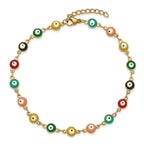 Women's Gold-Tone Polished Evil Eye Stainless Steel Anklet