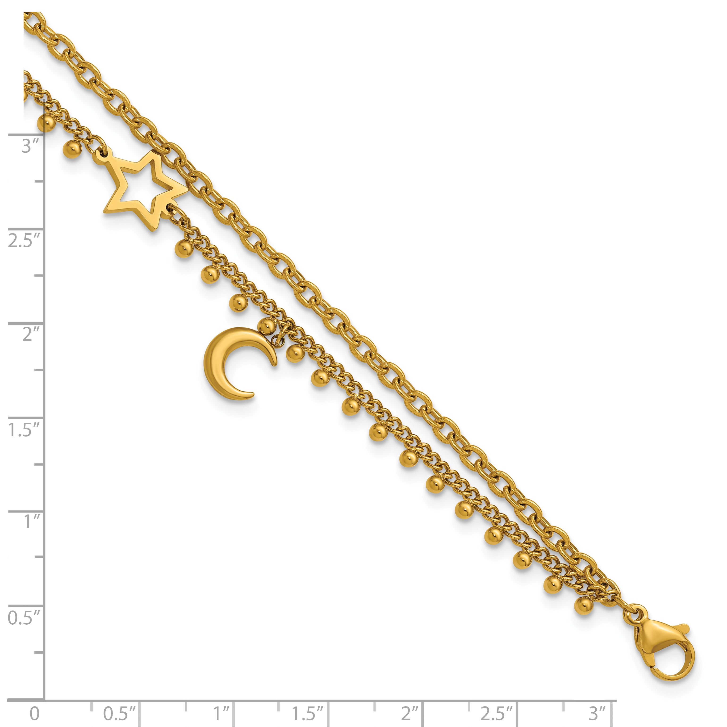 Women's Gold-Tone Polished Moon and Stars Stainless Steel Anklet