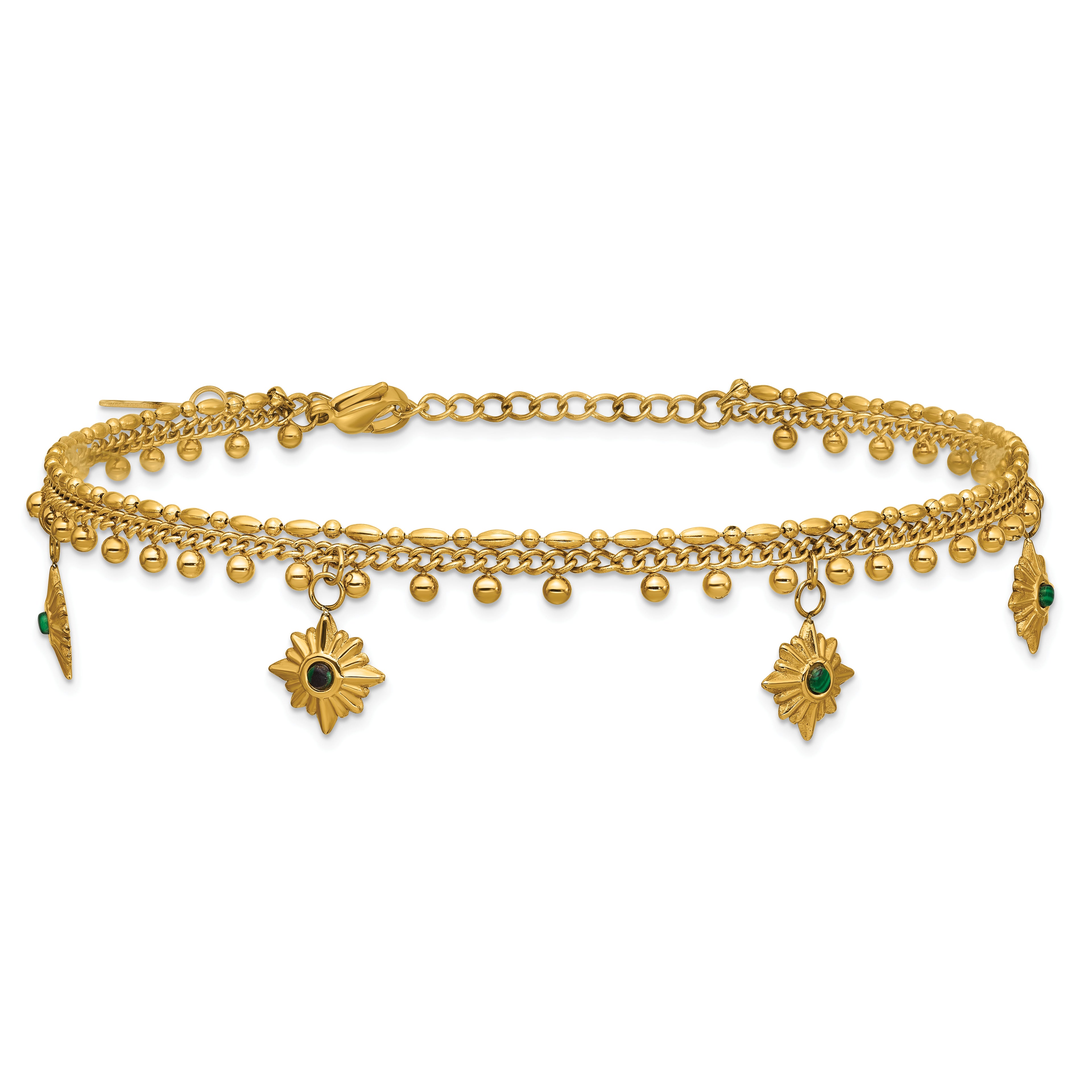 Women's Gold-Tone Polished Sun Stainless Steel Anklet