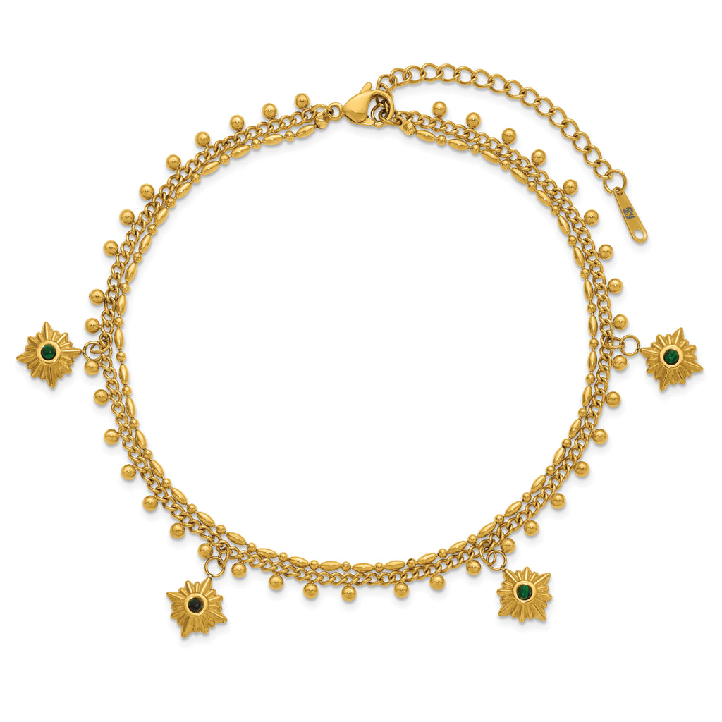 Women's Gold-Tone Polished Sun Stainless Steel Anklet