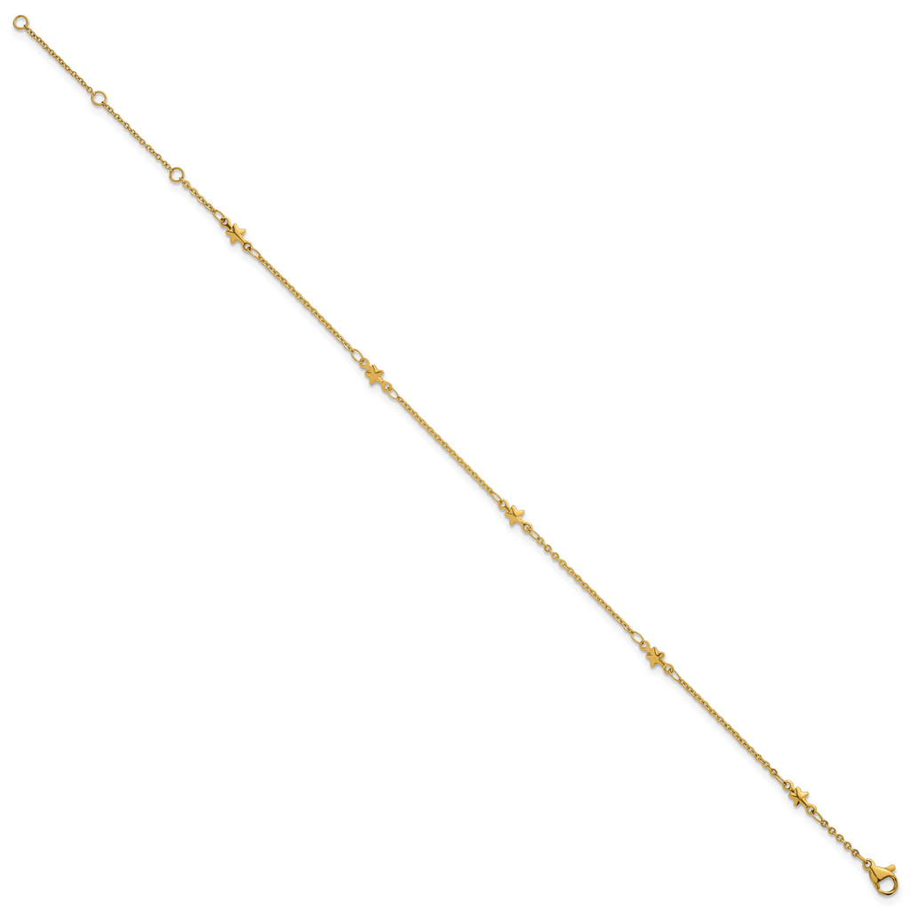 Women's Gold-Tone Polished Star Stainless Steel Anklet