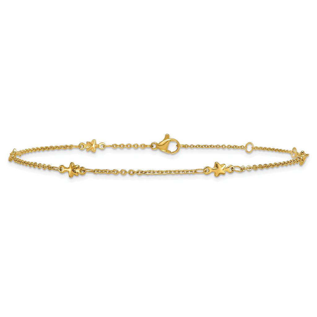 Women's Gold-Tone Polished Star Stainless Steel Anklet