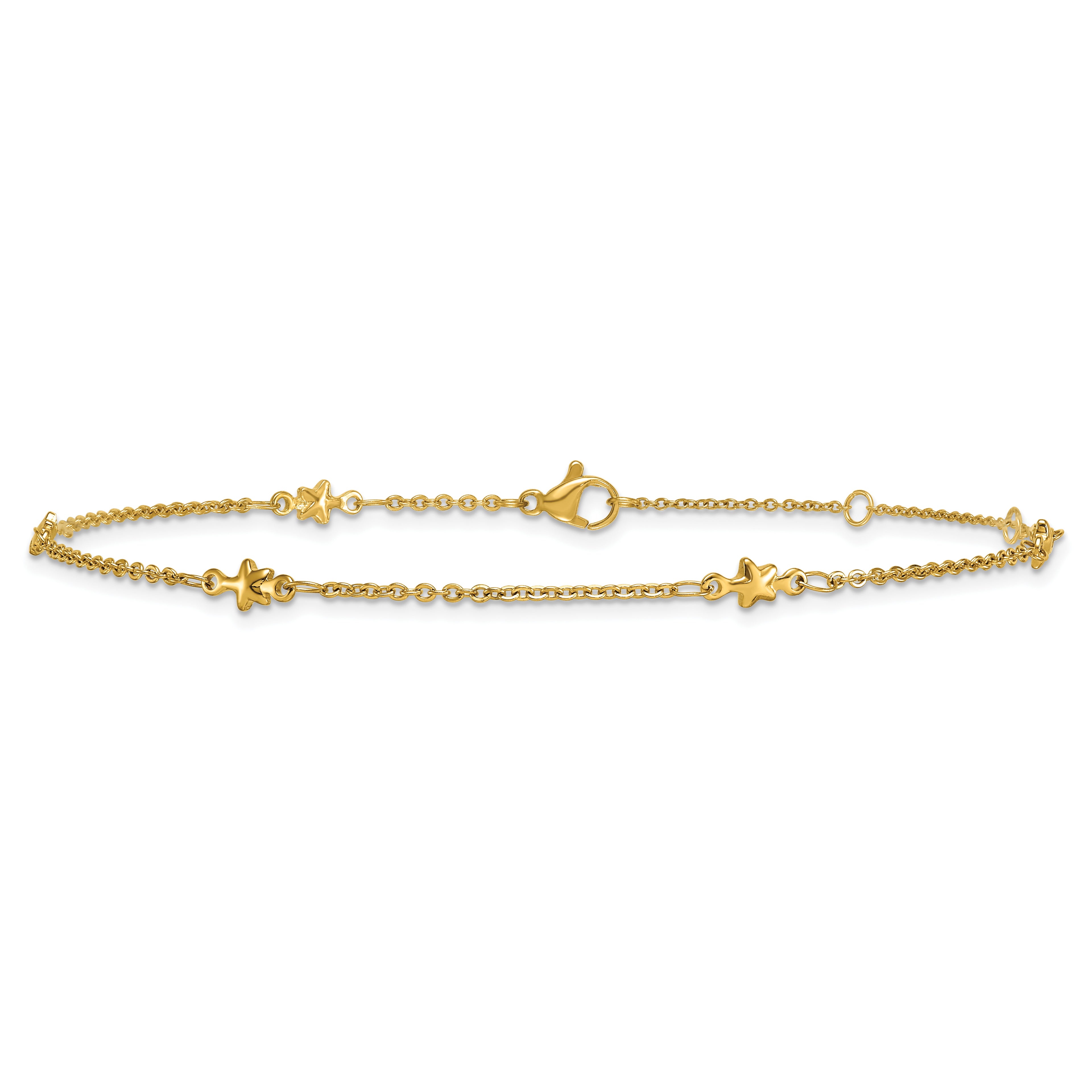 Women's Gold-Tone Polished Star Stainless Steel Anklet