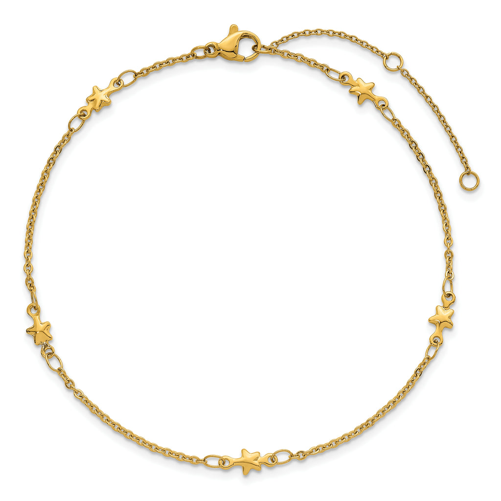Women's Gold-Tone Polished Star Stainless Steel Anklet