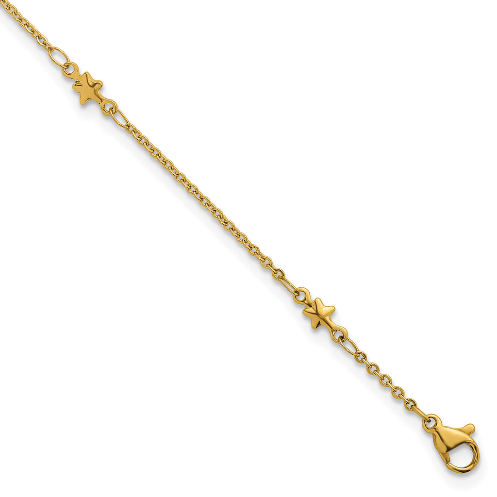 Women's Gold-Tone Polished Star Stainless Steel Anklet